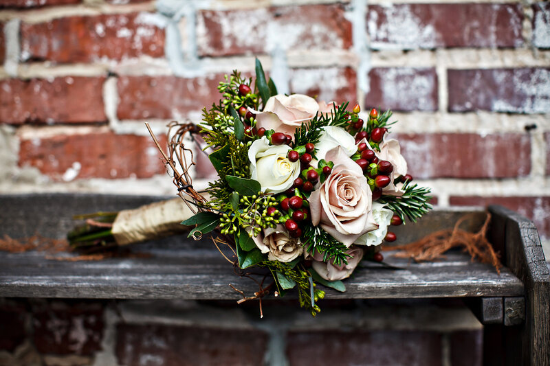 Wedding Bouquet on Bench