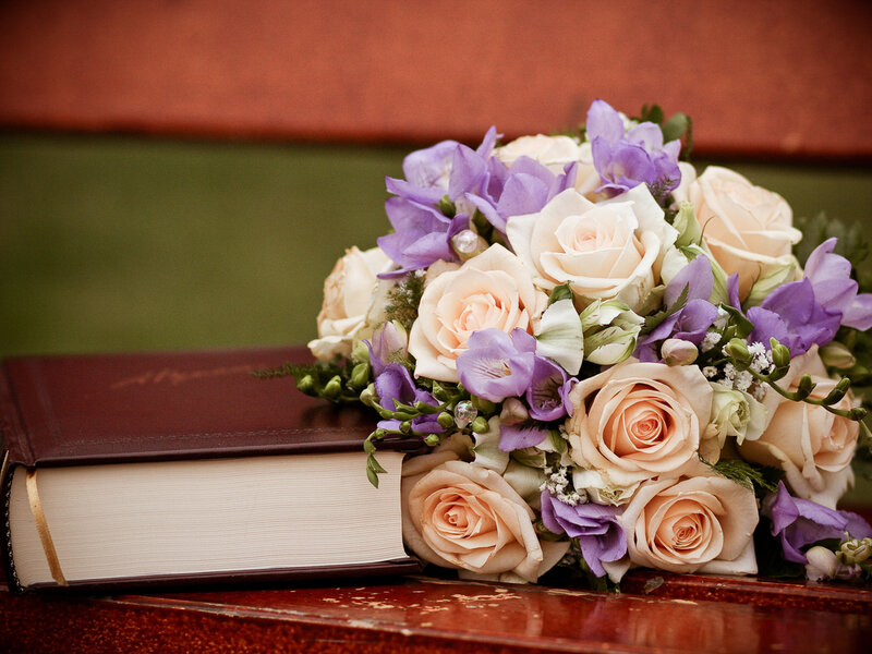 Wedding Bouquet on Book — Purple