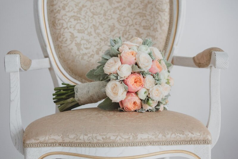 Wedding Bouquet on Chair — Beige