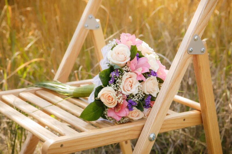 Wedding Bouquet on Chair — Pink