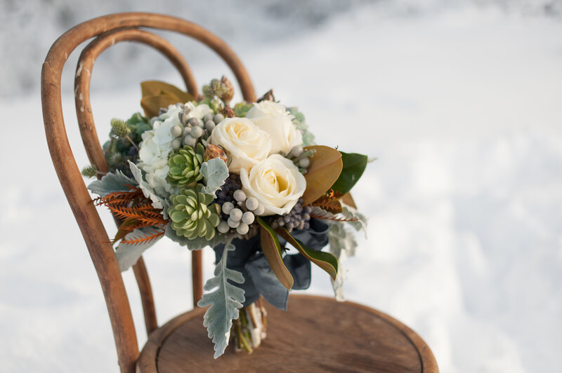 Wedding Bouquet on Chair — White