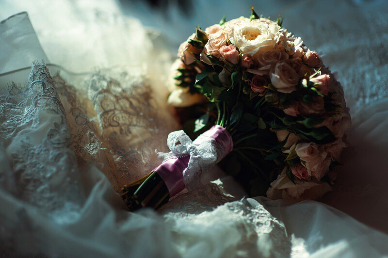 Wedding Bouquet on Dress