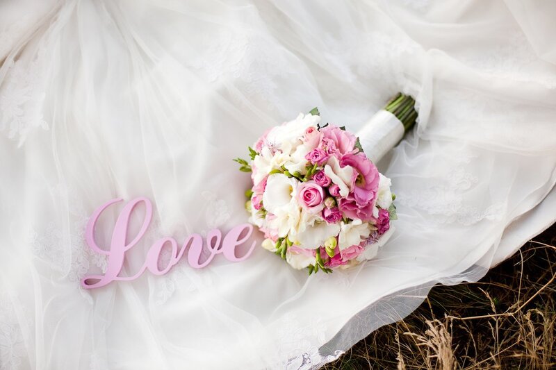 Wedding Bouquet on Dress — White