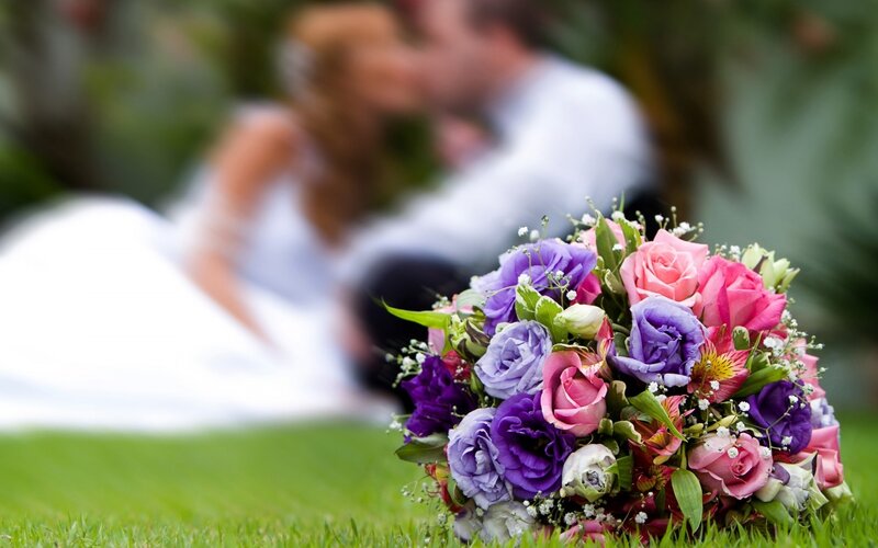 Wedding Bouquet on Grass — Purple