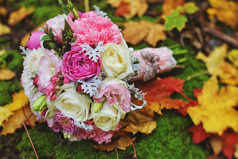 Wedding Bouquet on Leaves