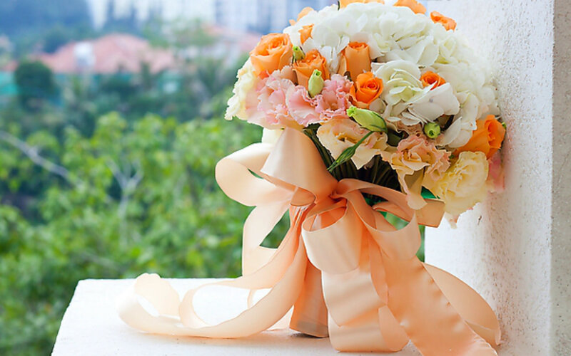 Wedding Bouquet on Ledge