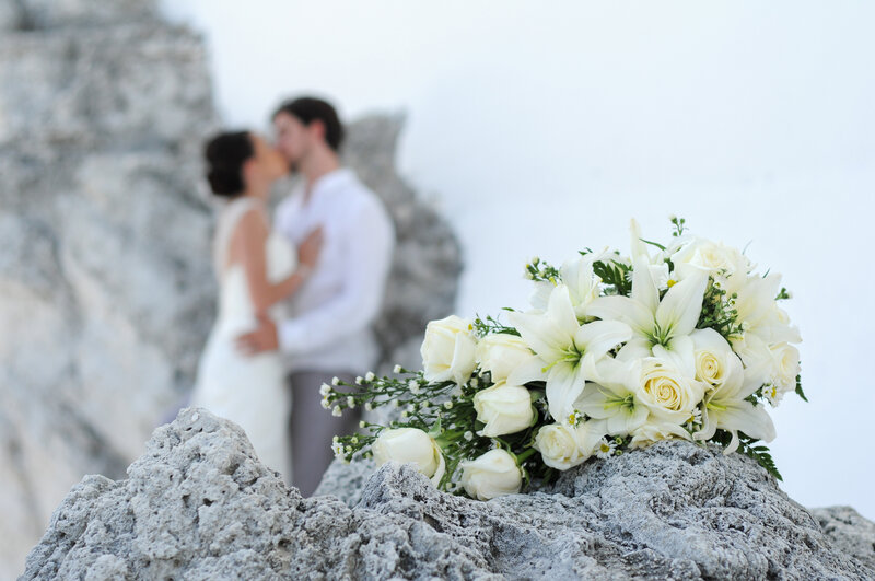 Wedding Bouquet on Rock — White