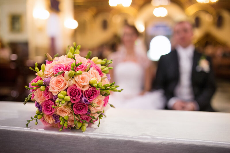 Wedding Bouquet on Table — Pink, Formal