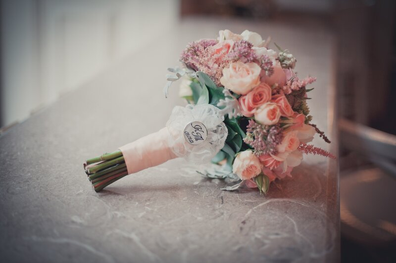 Wedding Bouquet on Table — Pink, Serene, Photograph
