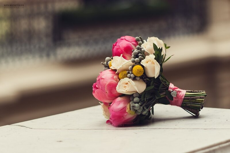 Wedding Bouquet on Table — Pink, Serene