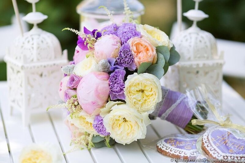 Wedding Bouquet on Table — Purple