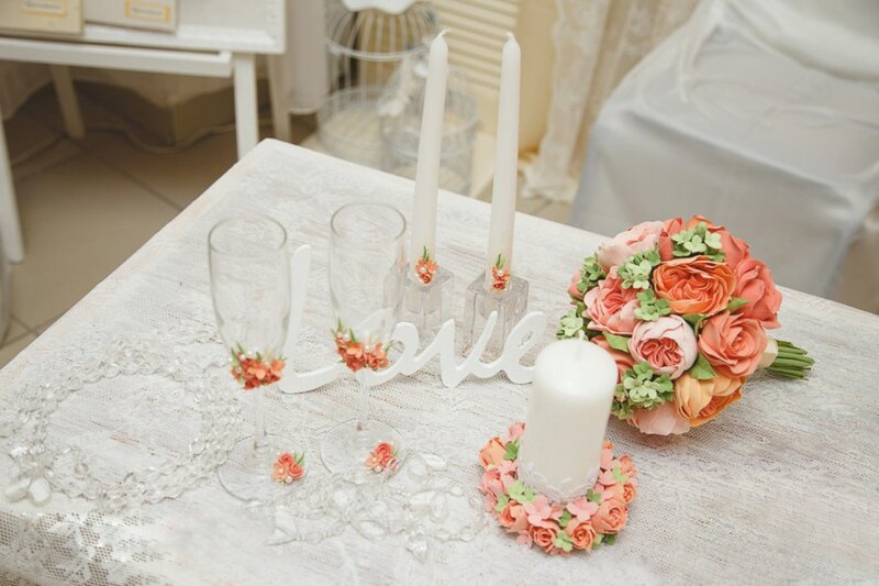 Wedding Bouquet on Table — White, Romantic