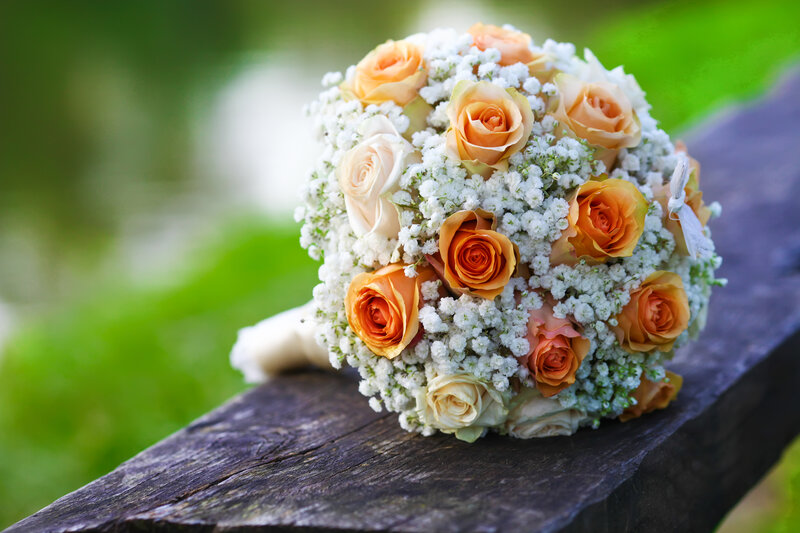Wedding Bouquet on Wood — Orange