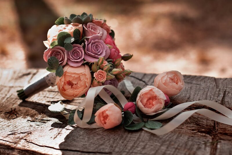 Wedding Bouquet on Wood — Pink, Serene