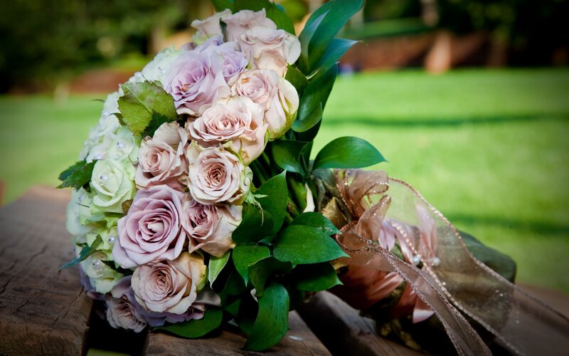Wedding Bouquet on Wood — Pink