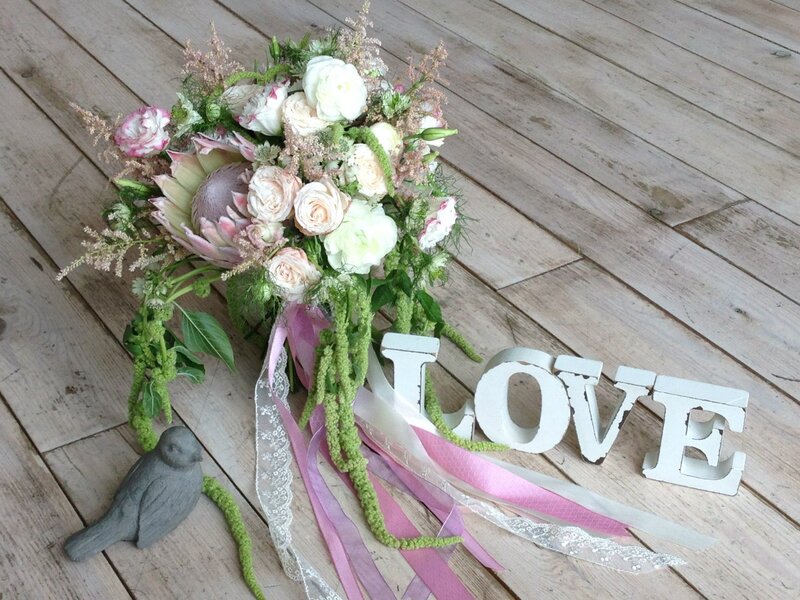 Wedding Bouquet on Wood — White, Romantic