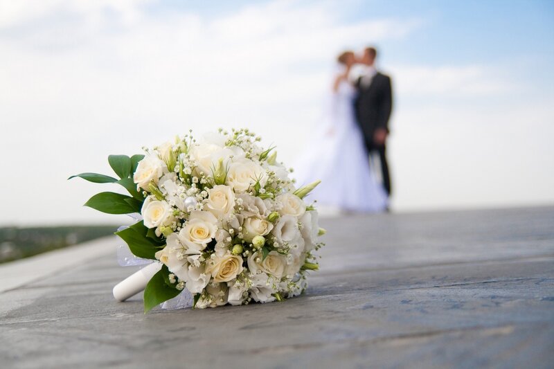 Wedding Bouquet on Wood — White, Serene