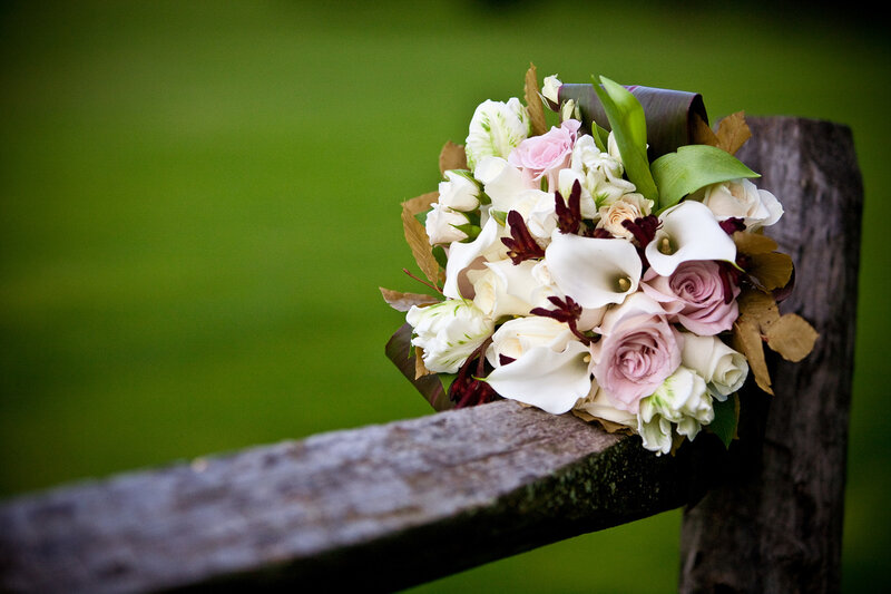 Wedding Bouquet on Wood — White