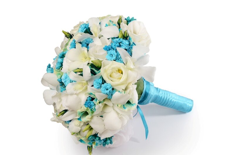 Wedding Bouquet with Blue and White Flowers