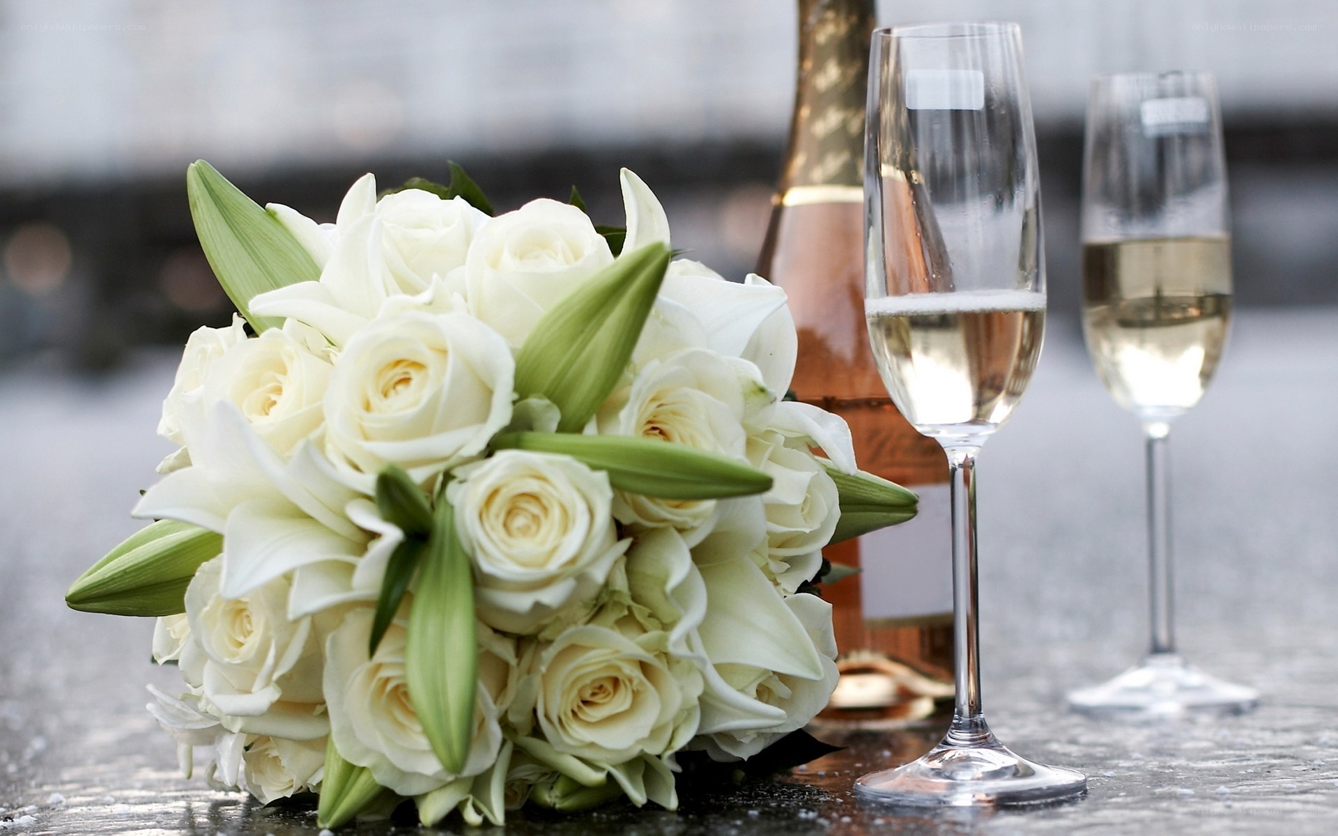 Wedding bouquet with champagne
