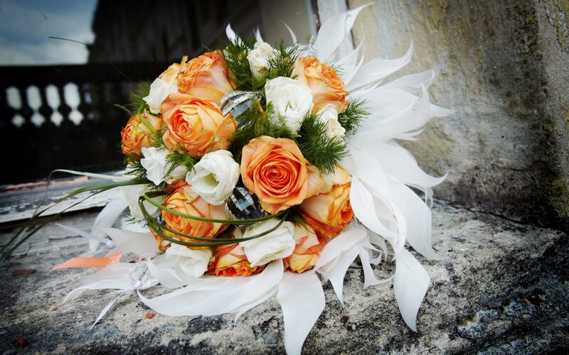 Wedding Bouquet with Feathers — Orange, Elegant