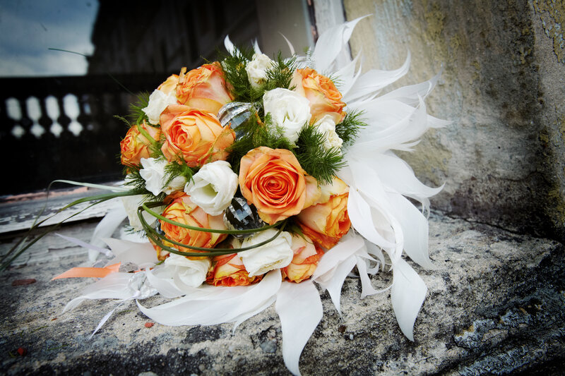 Wedding Bouquet with Feathers — Orange