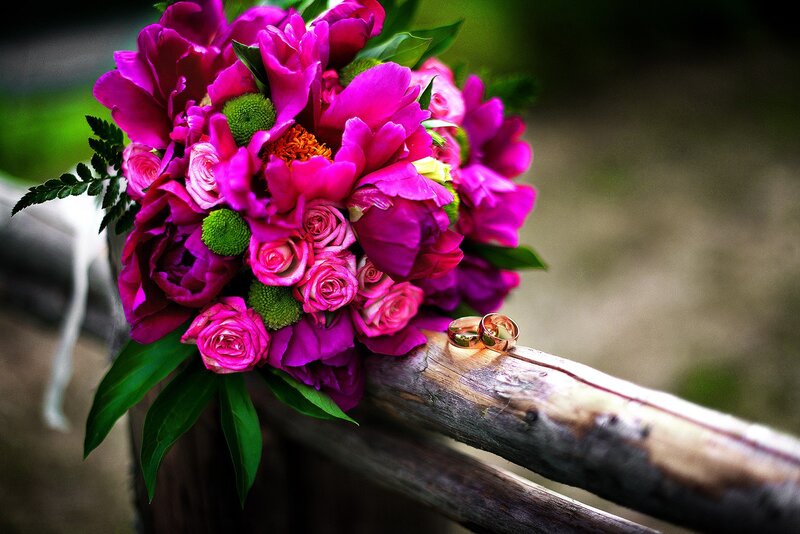 Wedding Bouquet with Rings — Pink, Romantic