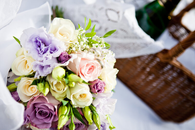 Wedding Bouquet with Rings — Purple