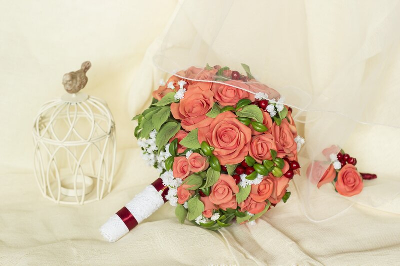 Wedding Bouquet with Roses — Peach