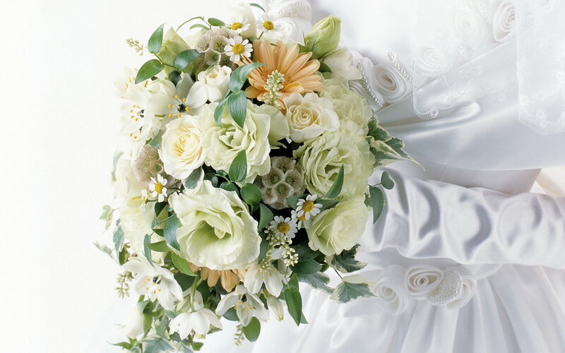 Wedding Bouquet with Roses — White, Serene, Photograph, Flowers