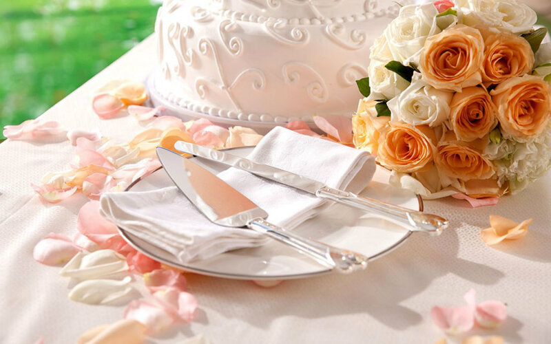 Wedding Cake and Bouquet