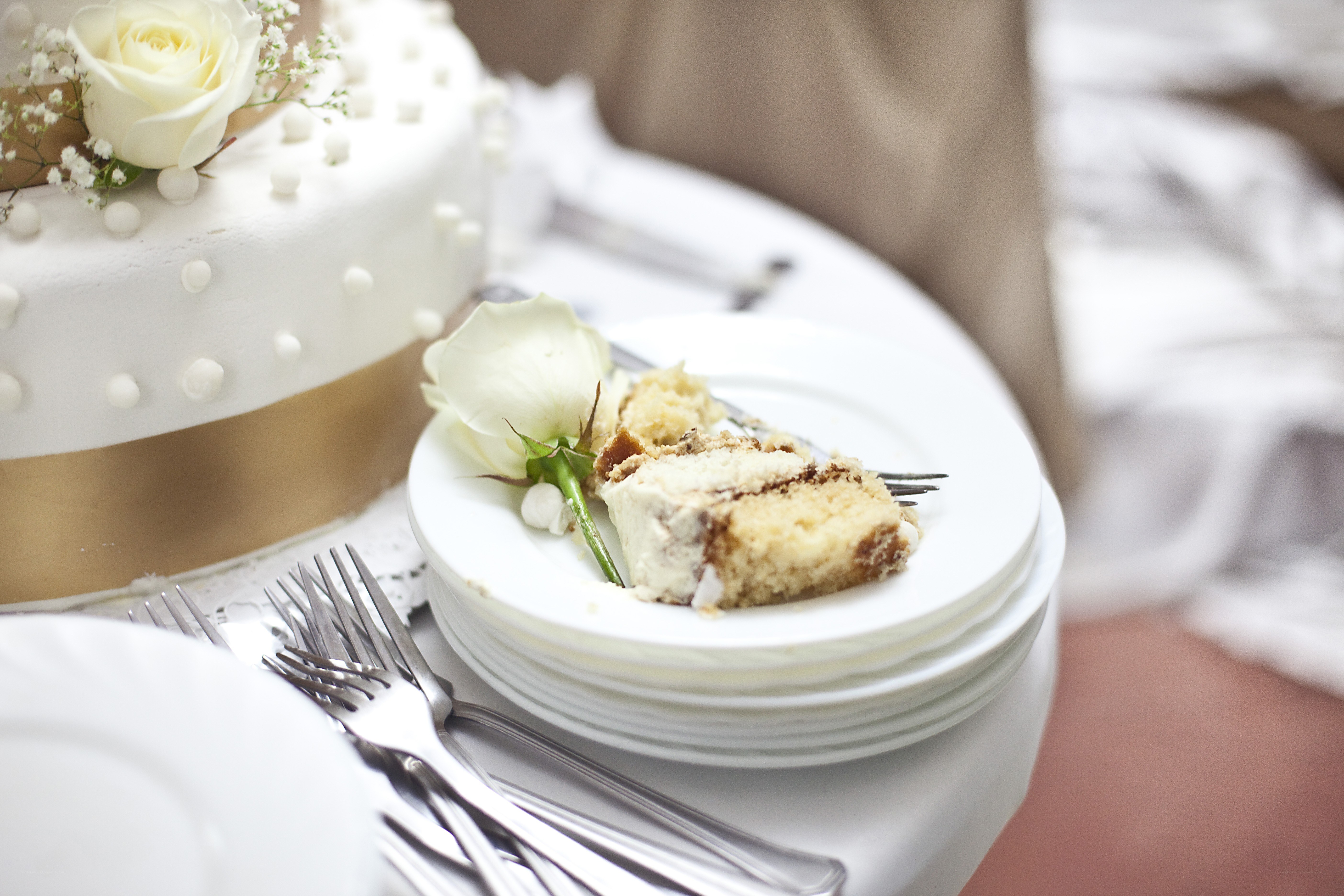 Wedding cake slice on plate
