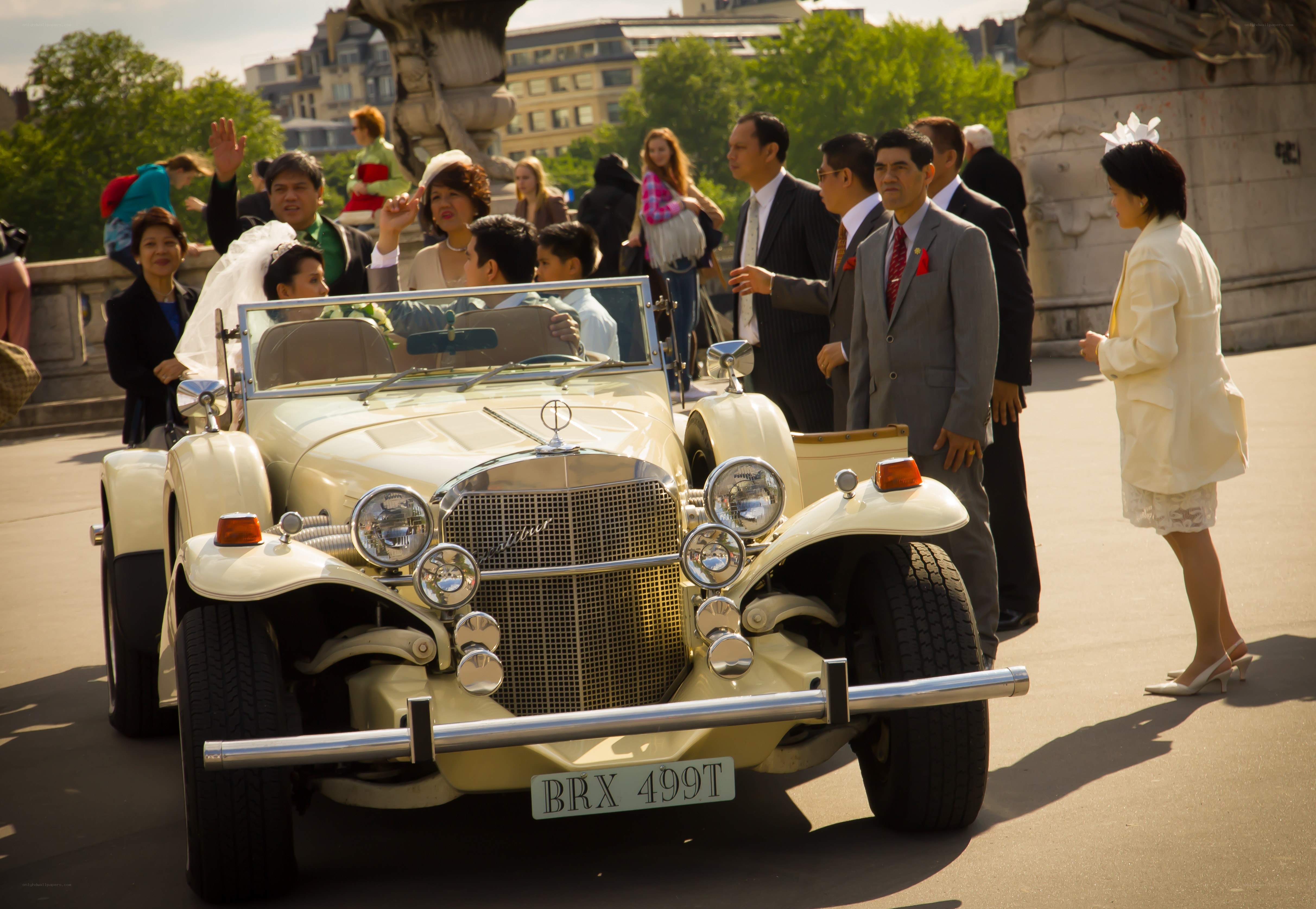 Wedding car on a bridge
