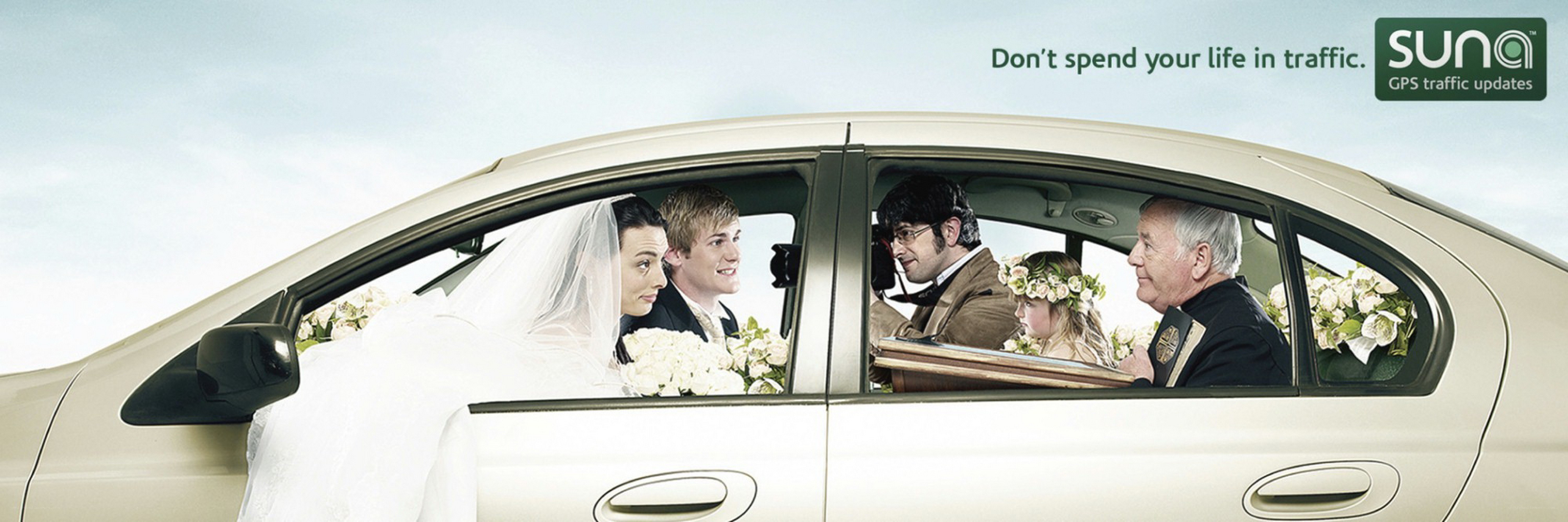 Wedding car with traffic ad
