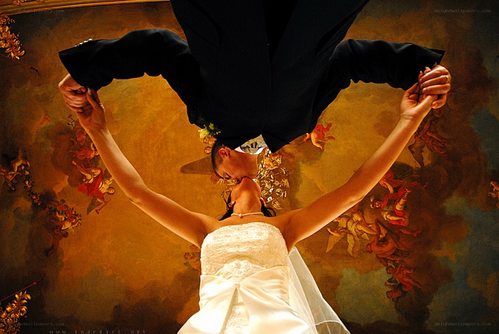 Wedding couple kissing