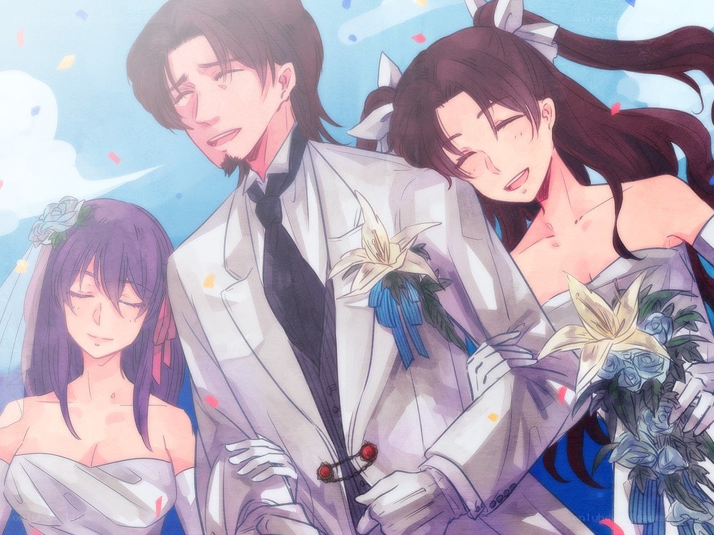Wedding couple with a third person