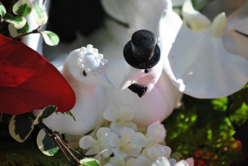 Wedding dove figurines with flowers