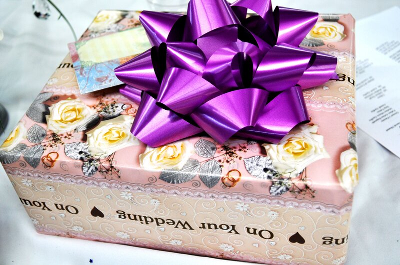 Wedding gift with purple bow