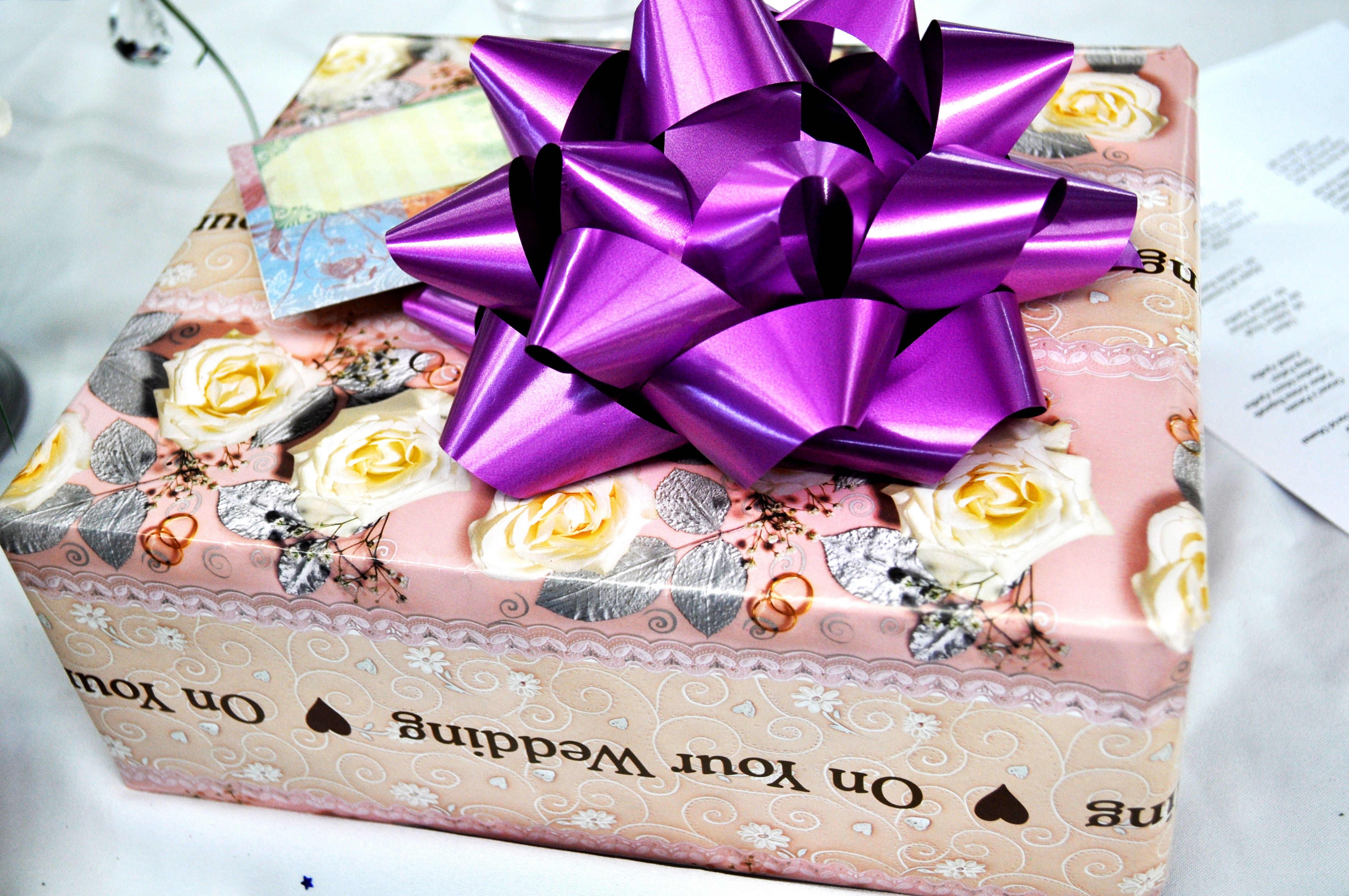 Wedding gift with purple bow