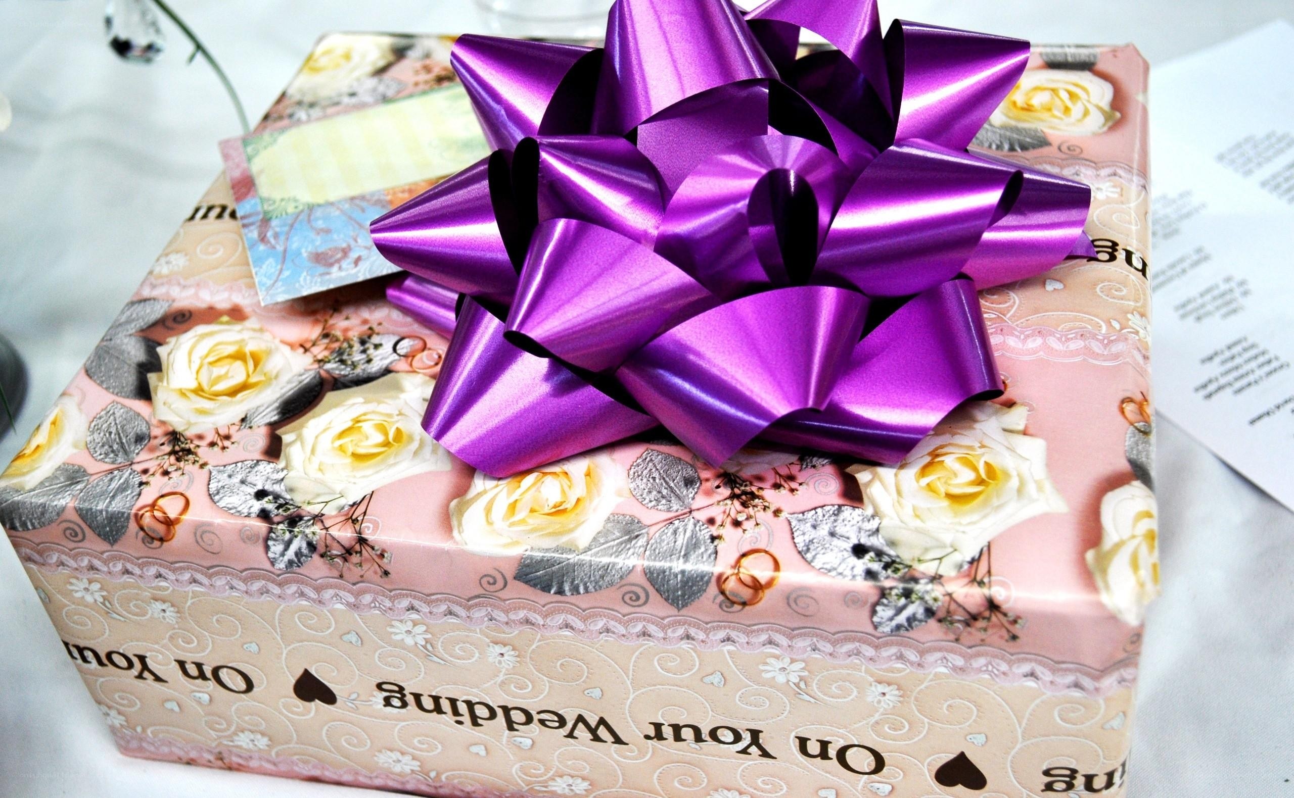 Wedding gift with purple bow