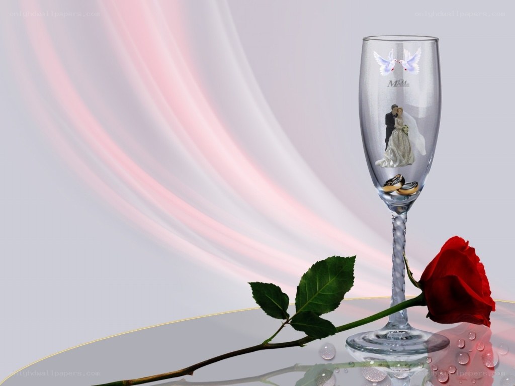 Wedding glass with rose