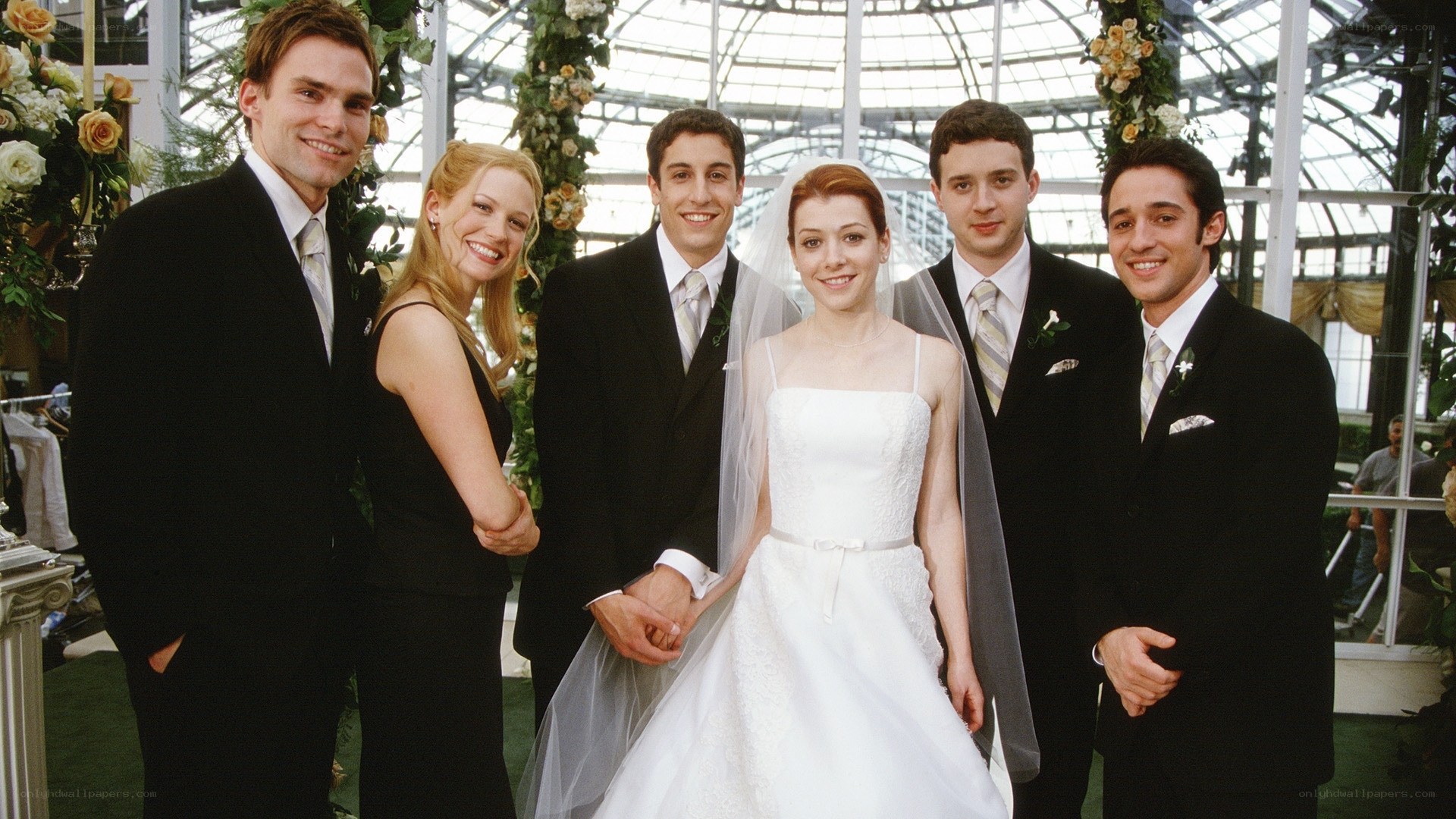 Wedding party in greenhouse