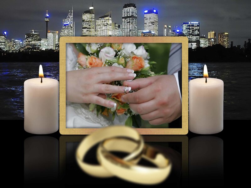 Wedding photo with city view