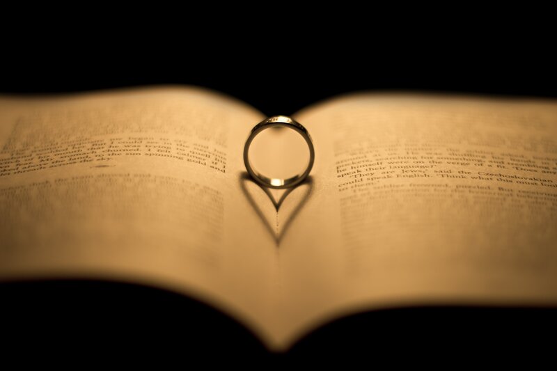 Wedding Ring on Book — Brown, Dramatic