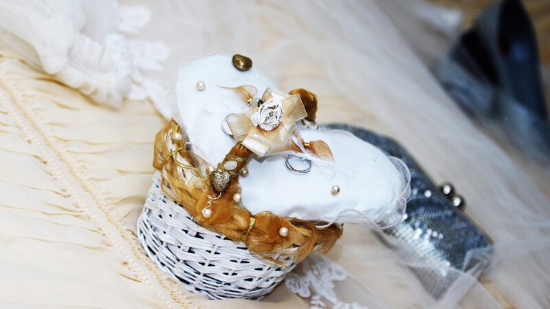 wedding ring pillow in basket