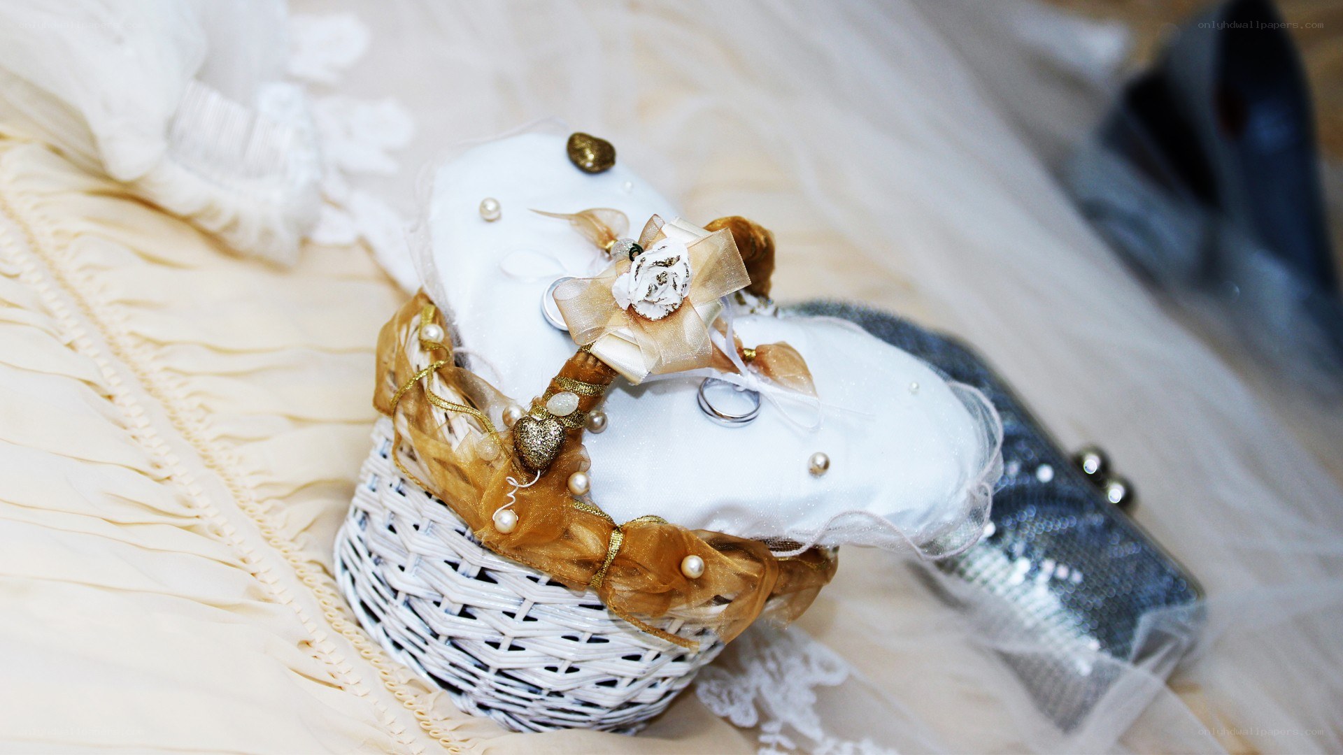 wedding ring pillow in basket