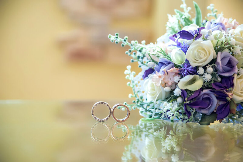 Wedding Rings and Bouquet — Purple