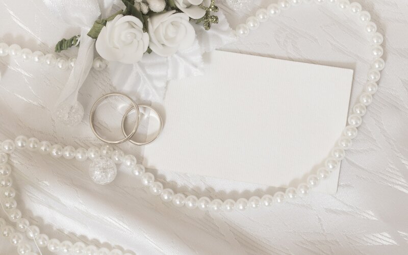 Wedding Rings and Flowers — White, Serene, Photograph, Pearls