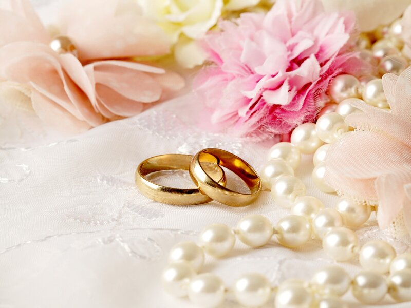 Wedding Rings and Pearls — White, Romantic, Photograph