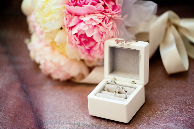 Wedding Rings in Box — White, Romantic, Photograph, Flowers